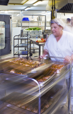 Kitchen staff deliver food